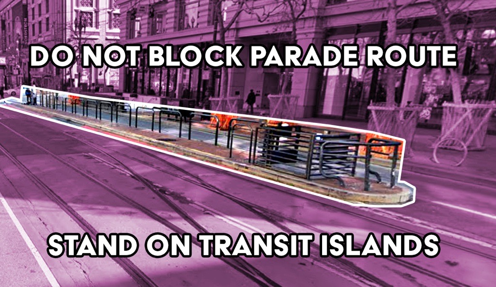 Map showing media access points to parade route